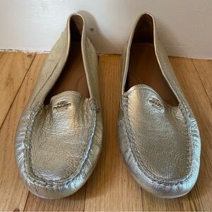 Coach women’s shoes size 10 B / 40 EU gold / tan logo rubber grips on soles EUC